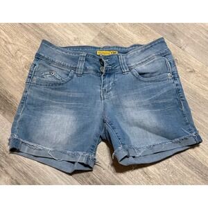YMI WannaBettaButt Denim Shorts Distressed Frayed Cuffed Light Wash Women Size 1